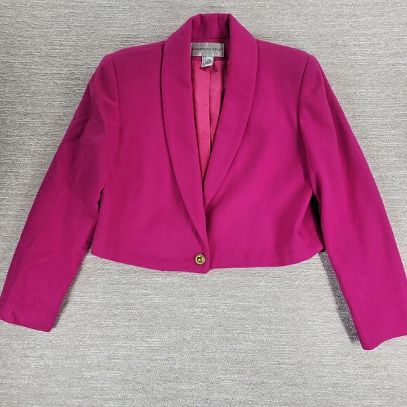 Fundamental Things Pink Wool Cropped Blazer Womens 8 Shawl Collar Gold Button - Picture 3 of 13